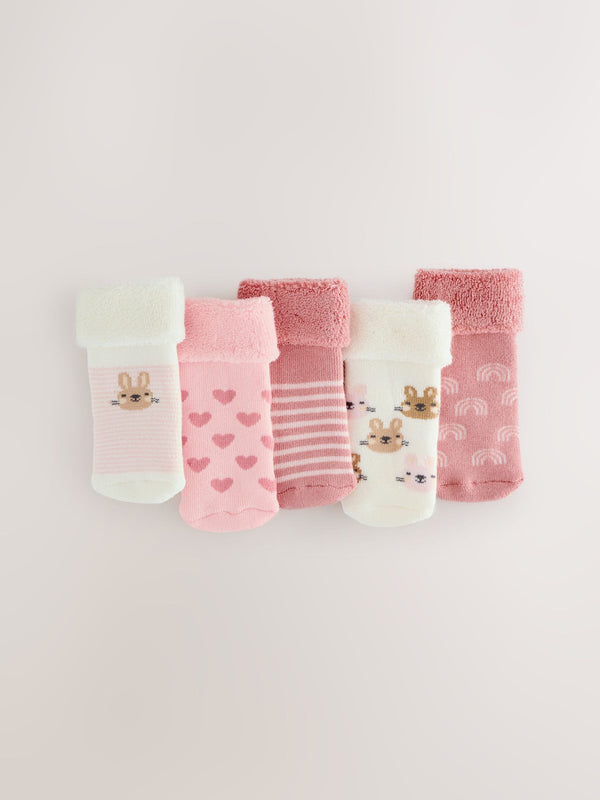 Pink Baby Roll Top Towelling Socks 5 Pack (0mths-2yrs)