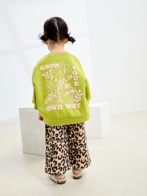 Green Leopard Print Sweatshirt & Wide Leg Trousers Set (3mths-7yrs)