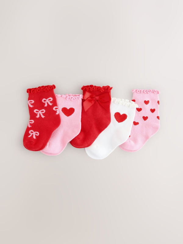 Red Bow Baby Socks 5 Pack (0mths-2yrs)