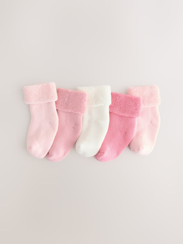 Pink Baby Pink Towel Socks 5 Pack (0mths-2yrs)