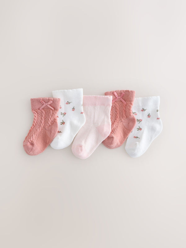 Pink Ditsy Cable Baby Socks 5 Pack (0mths-2yrs)