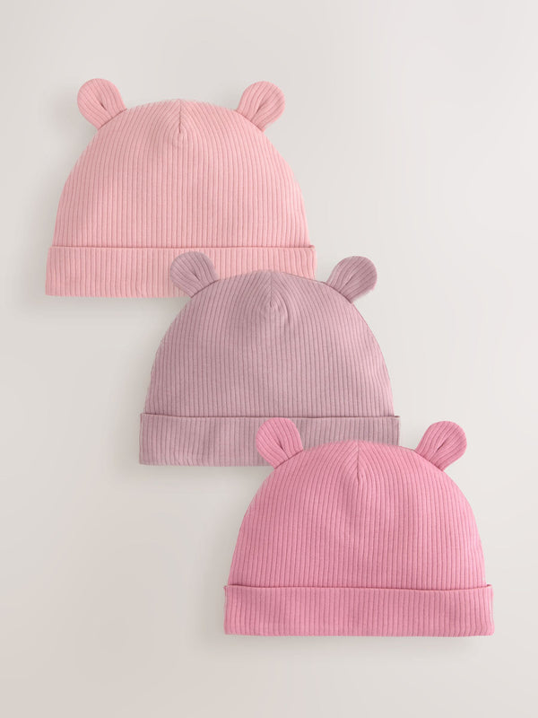 Pink Baby Beanie Jersey Hats 3 Pack (0-18mths)