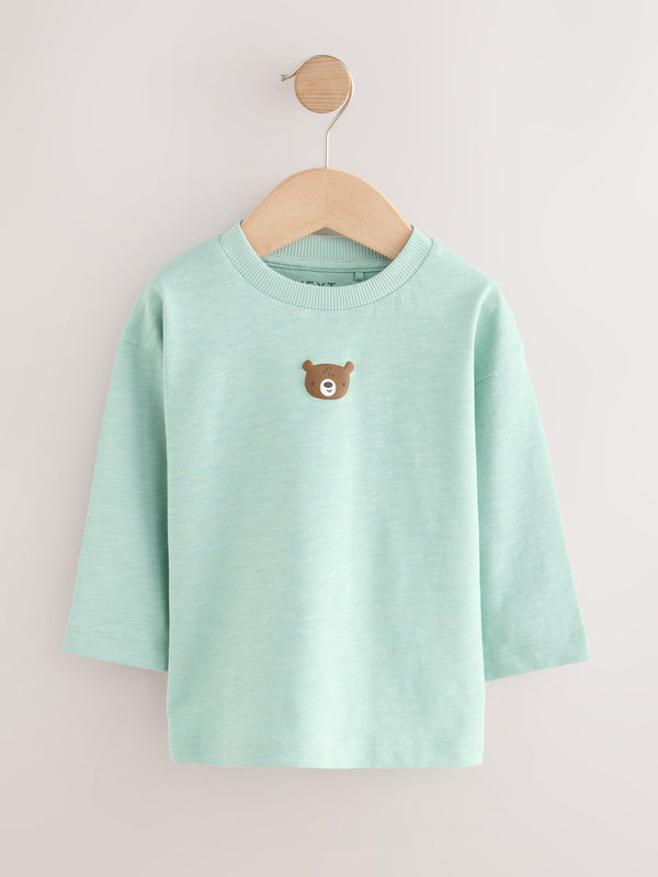 Mineral Blue Bear Long Sleeves Semi Plain T-Shirt (3mths-7yrs)