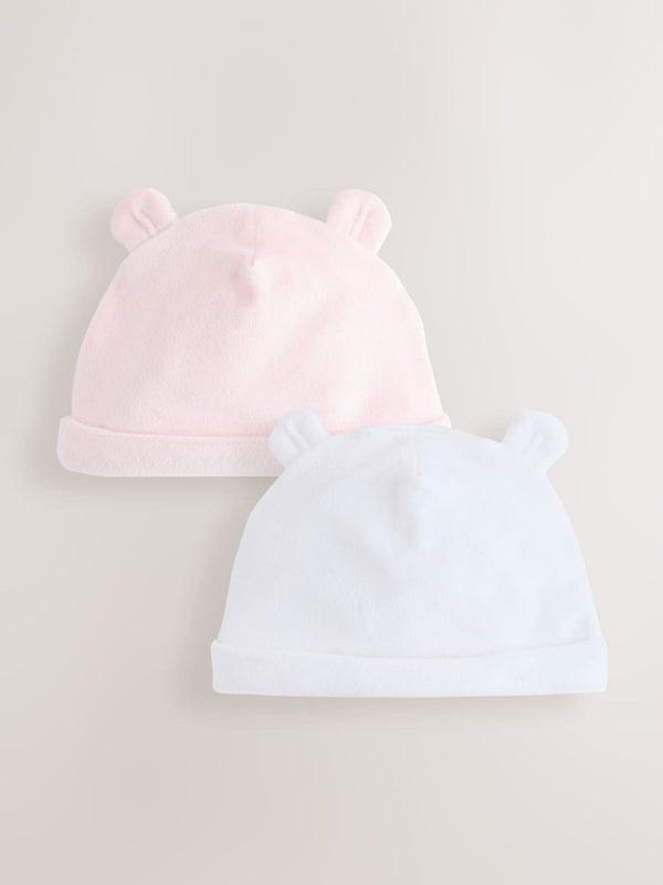 Pink 2 Pack Velour Baby Beanies (0-12mths)