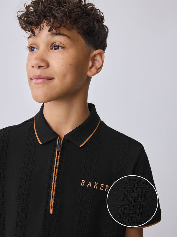 Baker by Ted Baker 'T' Textured Black Polo Shirt