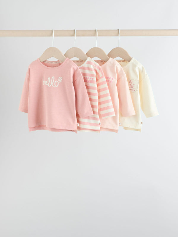 Pink Stripe/Slogan Long Sleeve Baby Tops 4 Pack (0mths-2yrs)