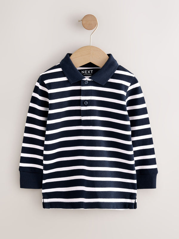 Navy/White Striped Long Sleeve Polo Shirt (3mths-7yrs)