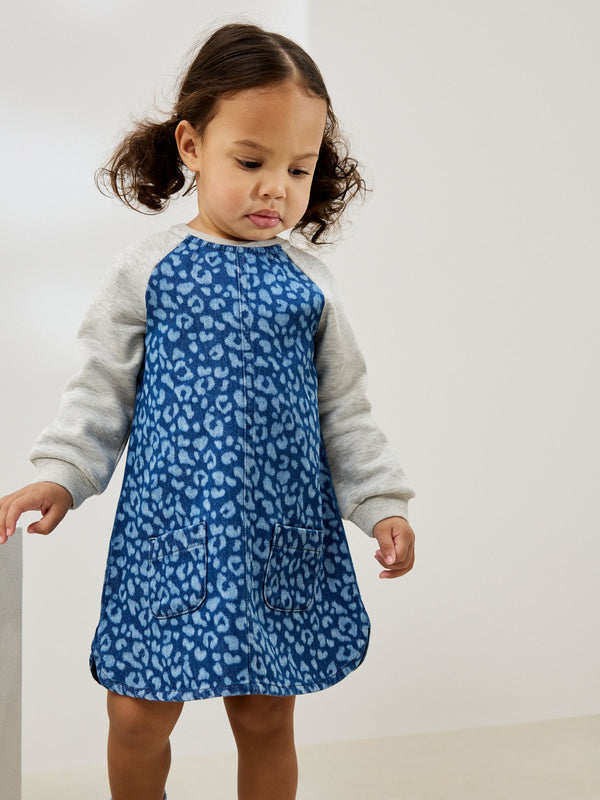 Animal Print Raglan Denim Dress (3mths-8yrs)