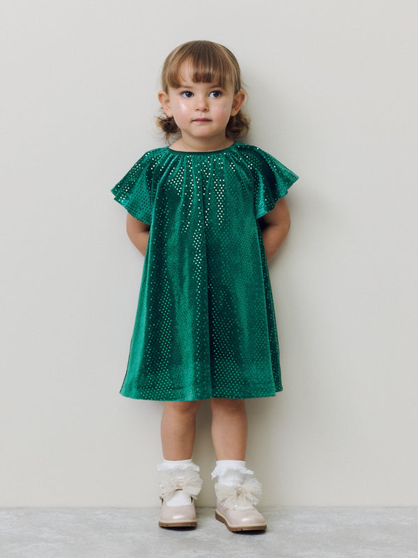 Forest Green Sequin Velvet Party Dress (3mths-8yrs)