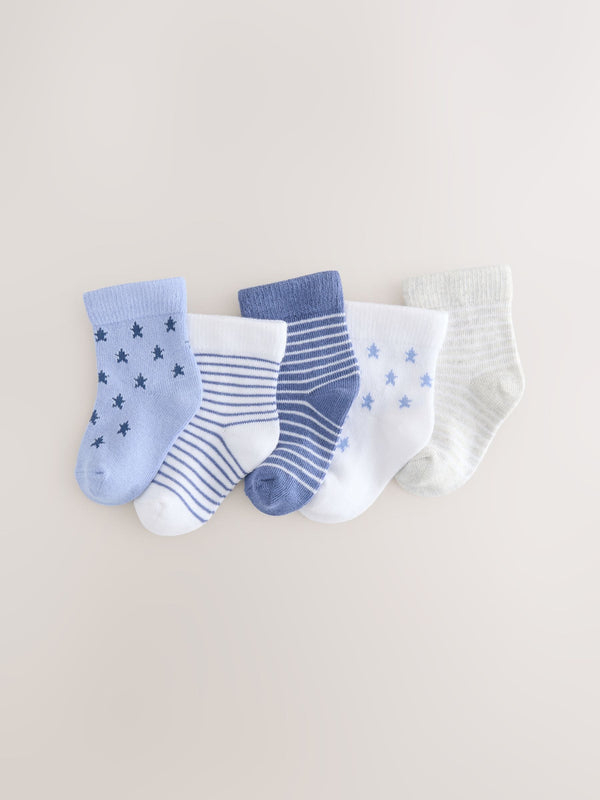 Blue/White Baby Socks 5 Pack (0mths-2yrs)