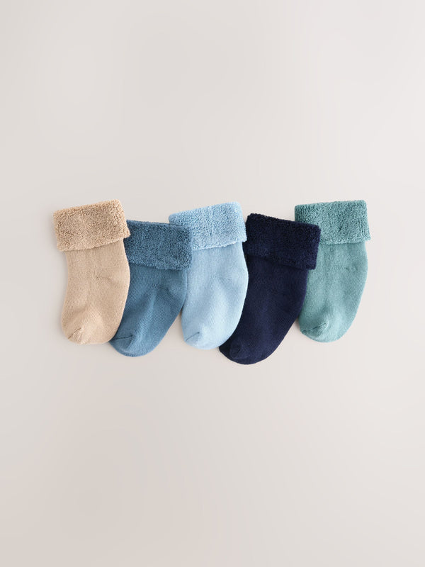 Blue Baby Towel Socks 5 Pack (0mths-2yrs)