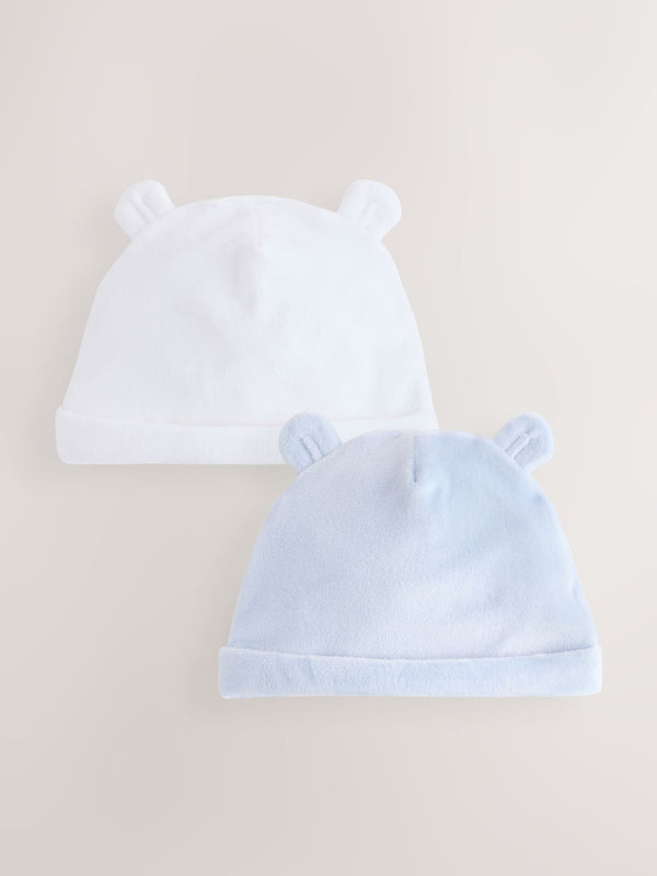 Blue Velour Baby Beanies 2 Pack (0-12mths)
