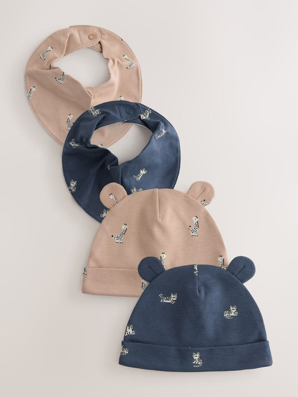 Multi Baby Beanie and Bibs 4 Piece Set (0-18mths)