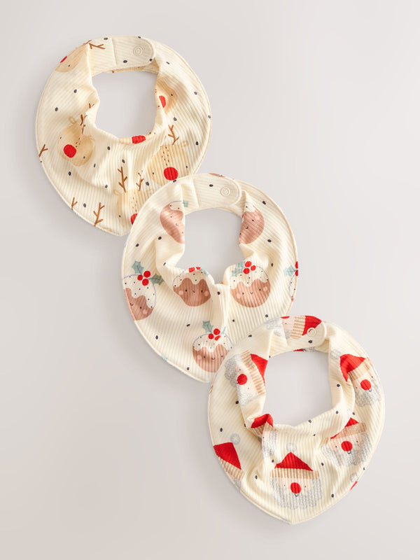 Ecru Baby Christmas Bibs 3 Pack