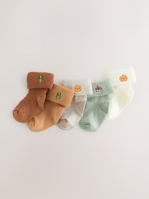 Brown Autumn Baby Socks 5 Pack (0mths-2yrs) (0mths-2yrs)