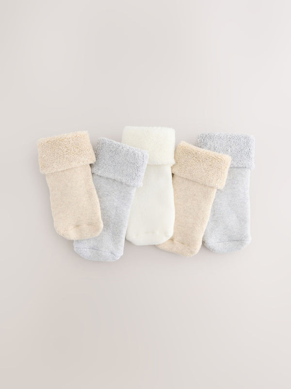 Neutral Baby Roll Top Towelling Socks 5 Pack (0mths-2yrs)