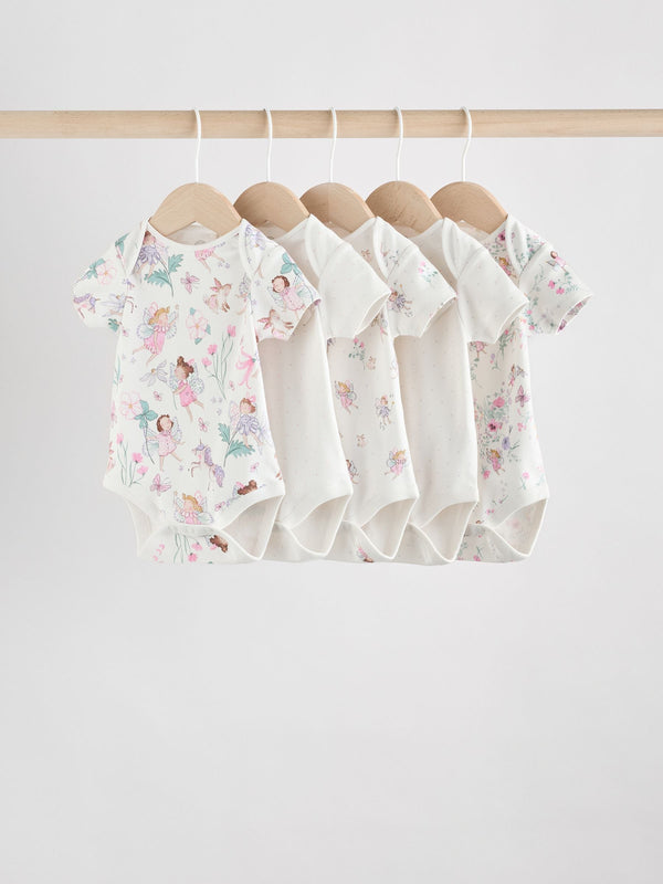 Ecru Fairy Short Sleeve Bodysuits 5 Pack
