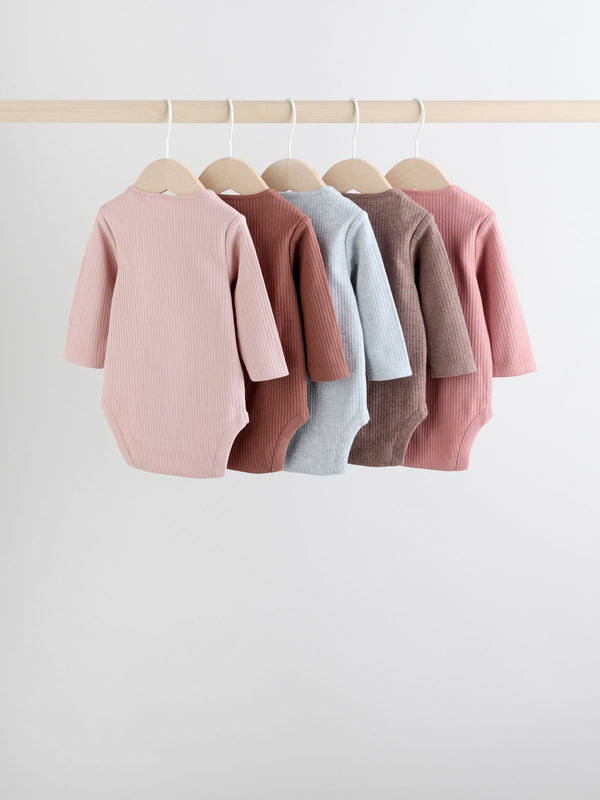 Chocolate Pink Long Sleeve Baby Bodysuits 5 Pack