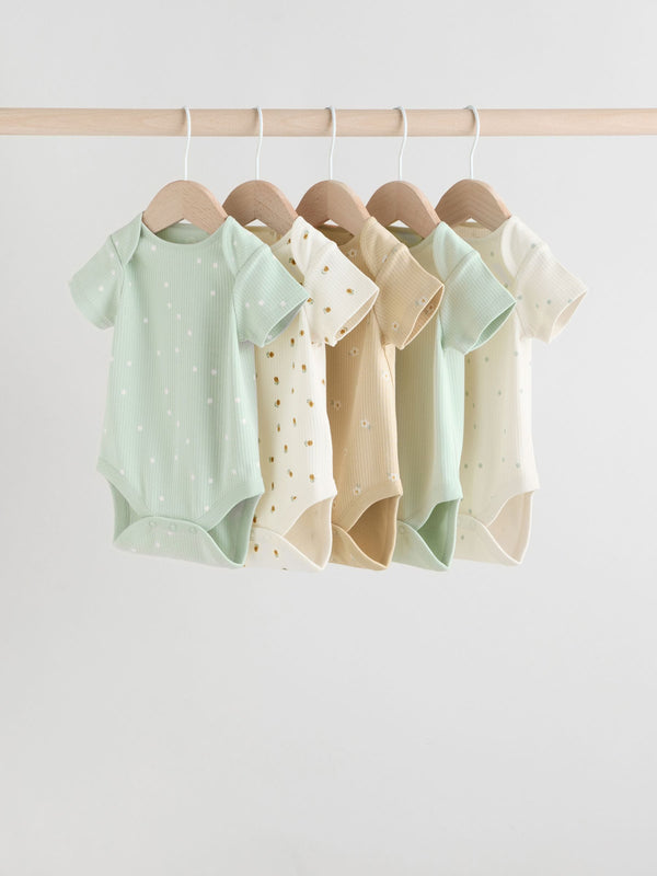 Sage Green Short Sleeve Baby Bodysuits 5 Pack