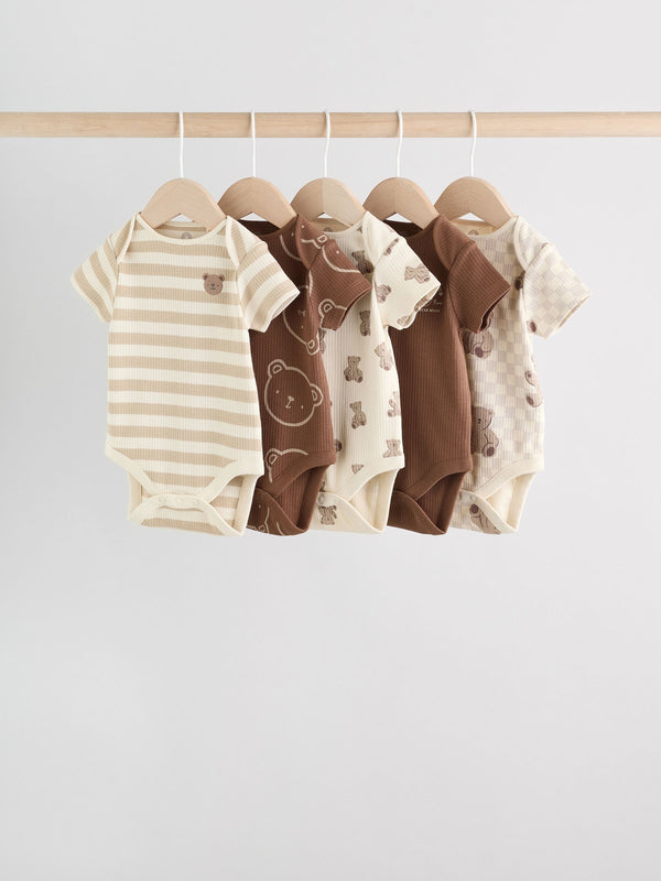 Chocolate Brown Baby Short Sleeve Bodysuits 5 Pack