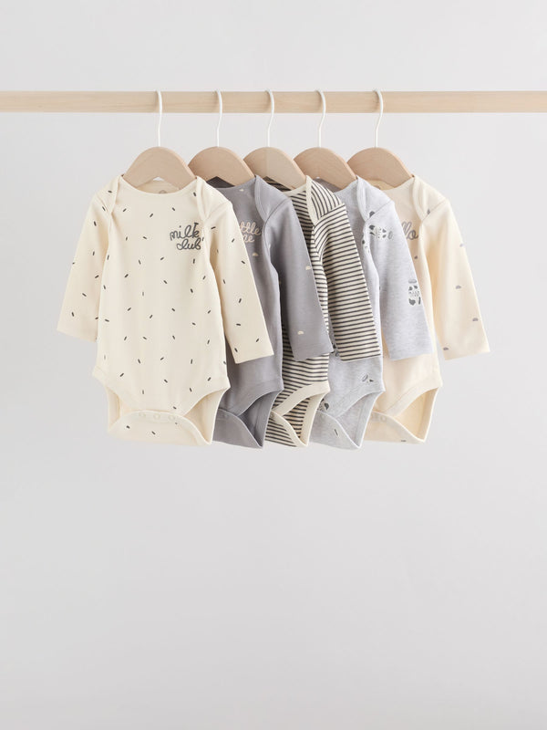 Monochrome Baby Long Sleeve Bodysuits 5 Pack