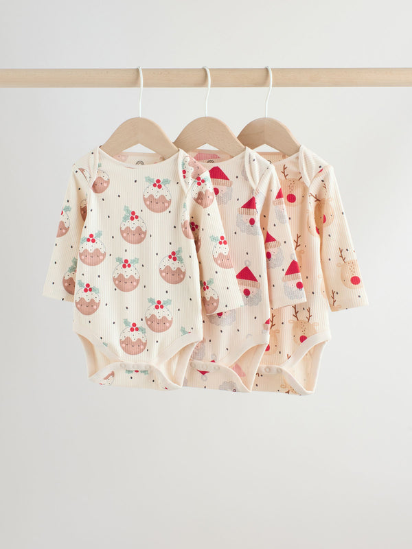 Multi Baby Christmas Bodysuits 3 Pack