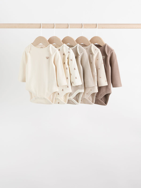 Neutral Bear Baby Long Sleeve Bodysuits 5 Pack