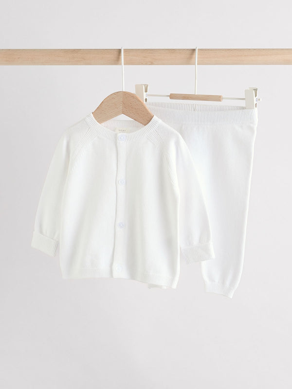 White Knitted Baby Jumper And Legging Set (0-12mths)