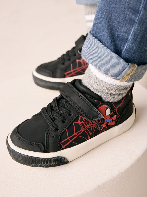 Black/Red Spiderman Wide Fit (G) Touch Fastening Elastic Lace Trainers