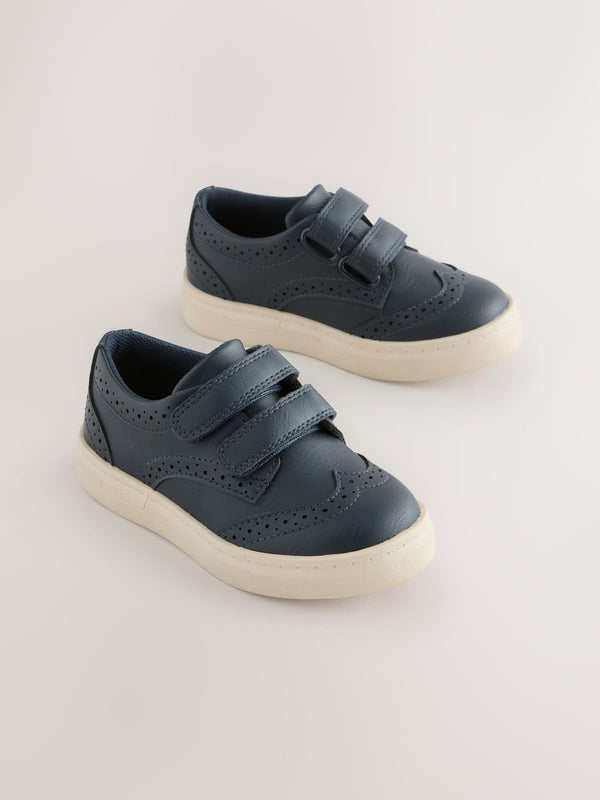 Navy Blue Standard Fit (F) Touch Fastening Brogue Shoes