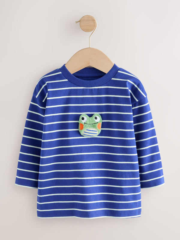 Blue/White Stripe Frog Long Sleeve Appliqué T-Shirt (3mths-7yrs)