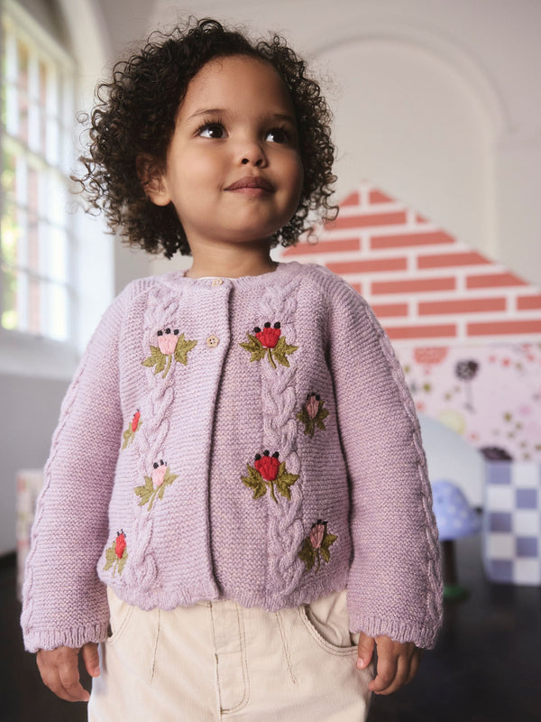 Purple Cath Kidston Floral Cable Cardigan (3mths-7yrs)