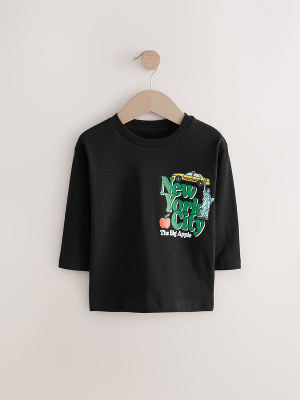 Black NYC Back Print Long Sleeve T-Shirt (3mths-7yrs)