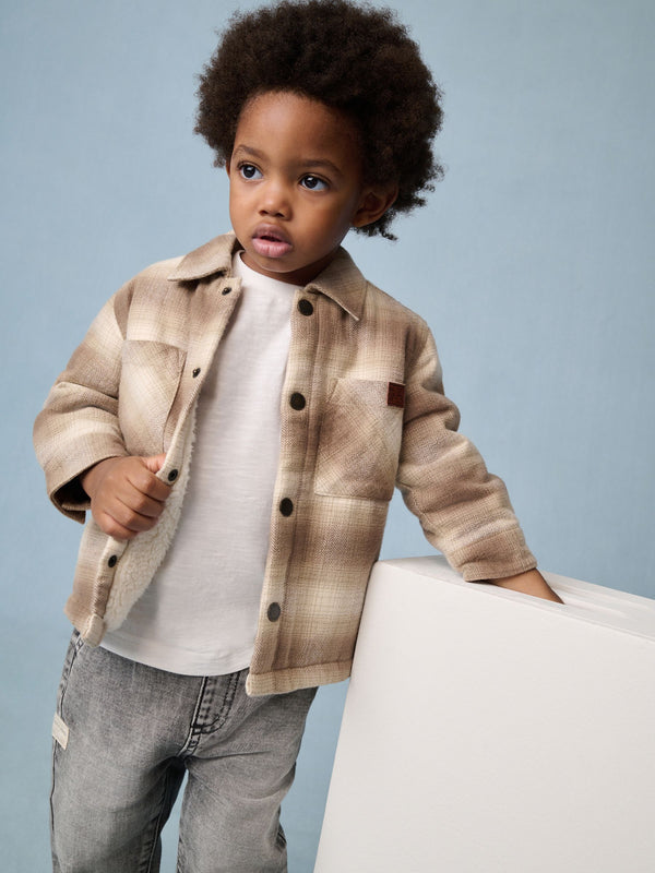 Neutral Check Borg Lined Check Shacket (3mths-7yrs)