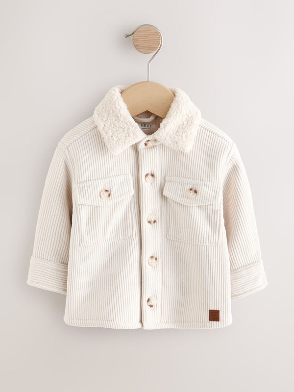 Ecru White Borg Lined Corduroy Shacket (3mths-7yrs)