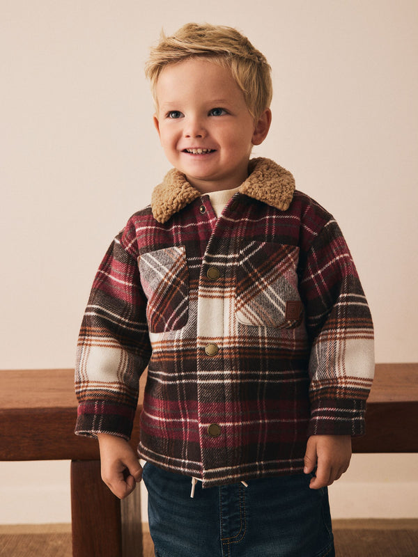 Red Check Borg Lined Check Shacket (3mths-7yrs)
