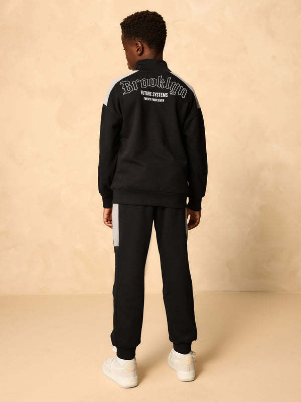 Black Funnel Neck Zip Through Sweatshirt and Joggers Set (3-16yrs)