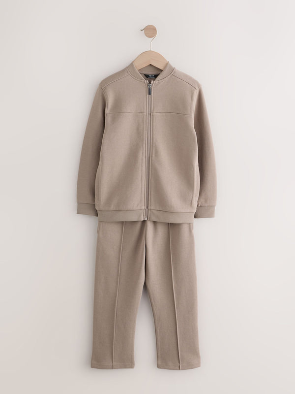 Mink Brown Smart Jersey Bomber Jacket and Joggers Set