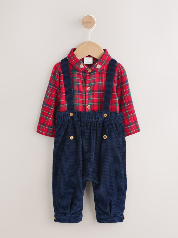 Red Check Baby Shirts Trousers and Braces 3 Piece Set (0mths-2yrs)