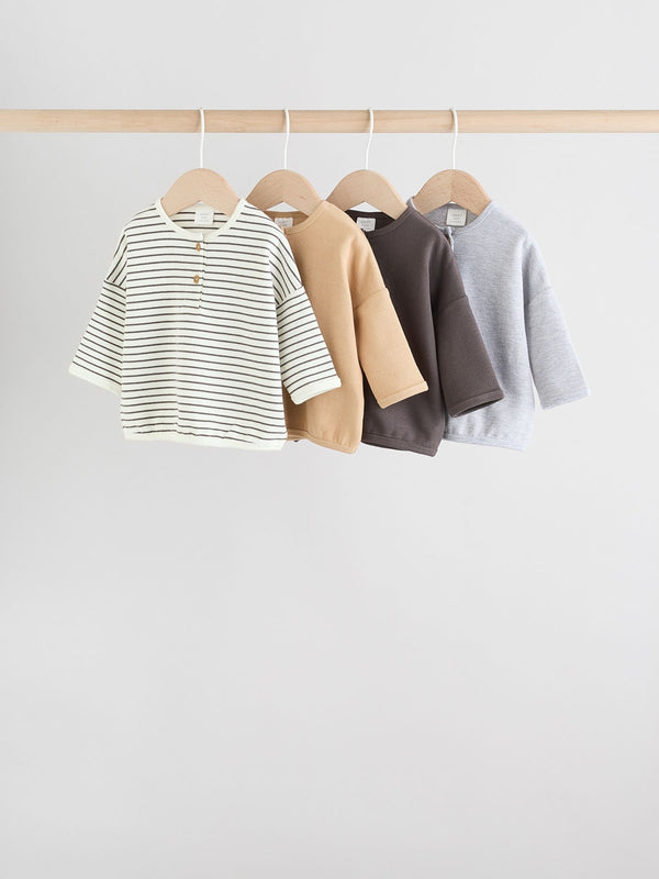 Mono Stripe Baby Long Sleeve T-Shirts 4 Pack (0mths-2yrs)