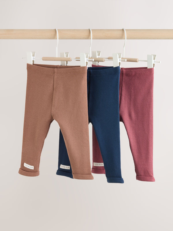Navy Blue/Brown Baby Jersey Leggings 3 Pack (0mths-2yrs)
