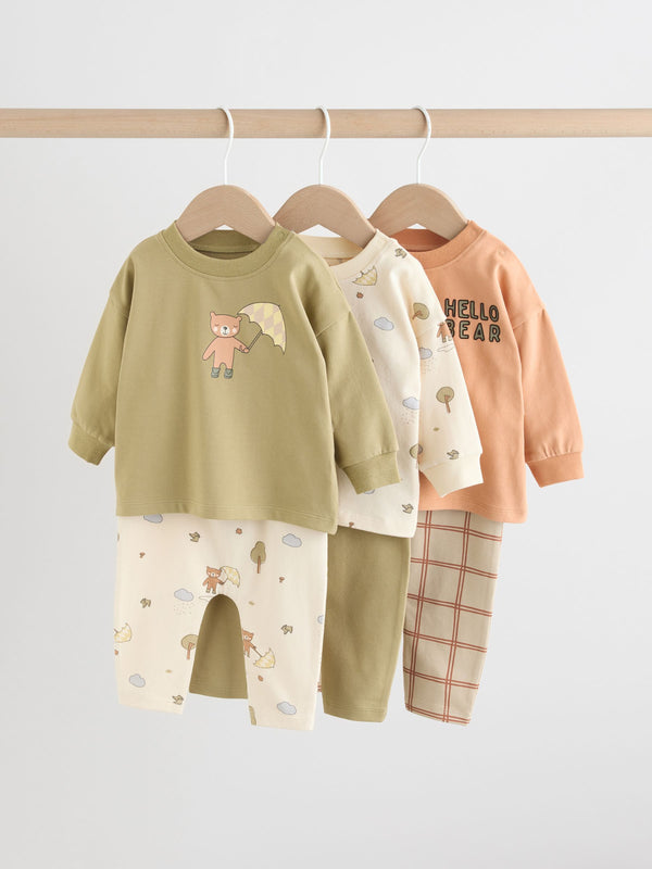 Khaki/Tan Hello Bear Tops and Leggings 6 Piece Baby Set (0mths-3yrs)