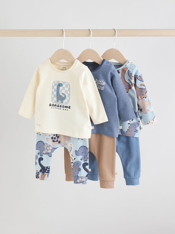 Blue Dino Tops and Leggings 6 Piece Baby Set (0mths-3yrs)