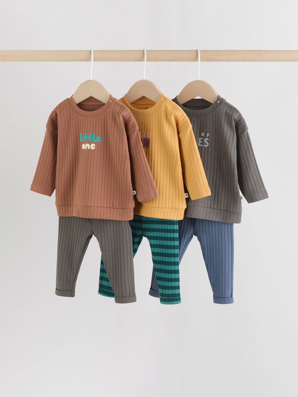 Green/Brown Slogan Tops and Leggings 6 Piece Baby Set (0mths-3yrs)