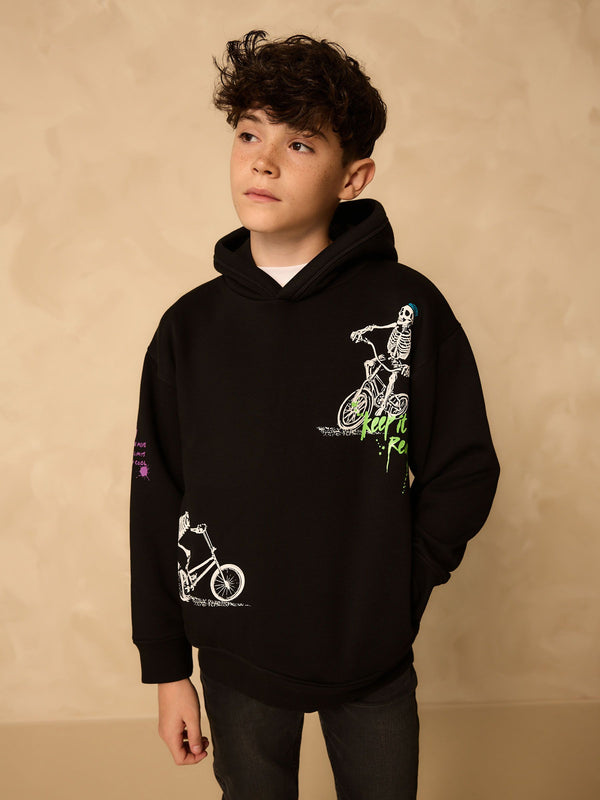Black Skeleton Older Boys Graphic Print Hoodie (3-16yrs)