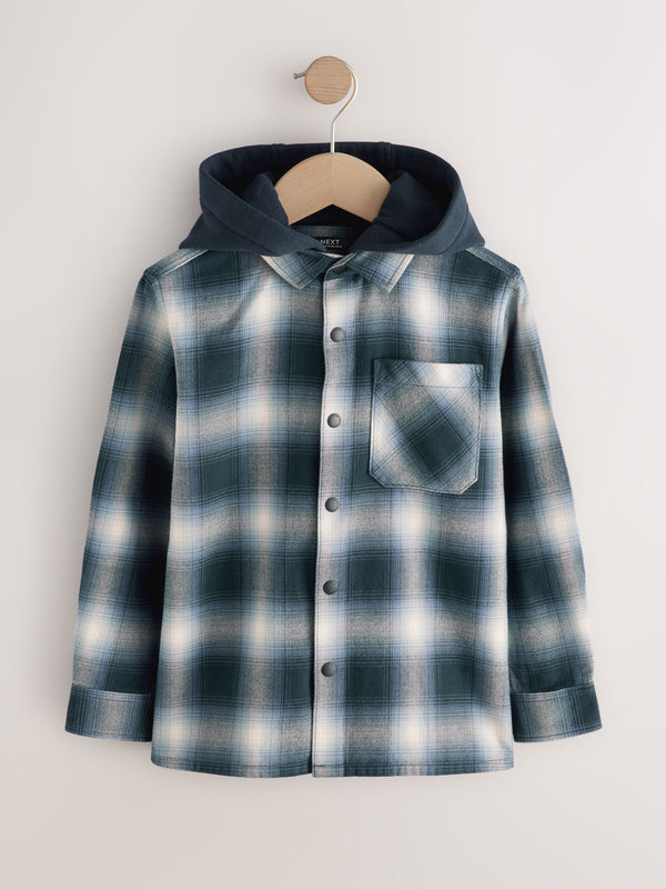 Blue Long Sleeve Check Hooded Shirt (3-16yrs)