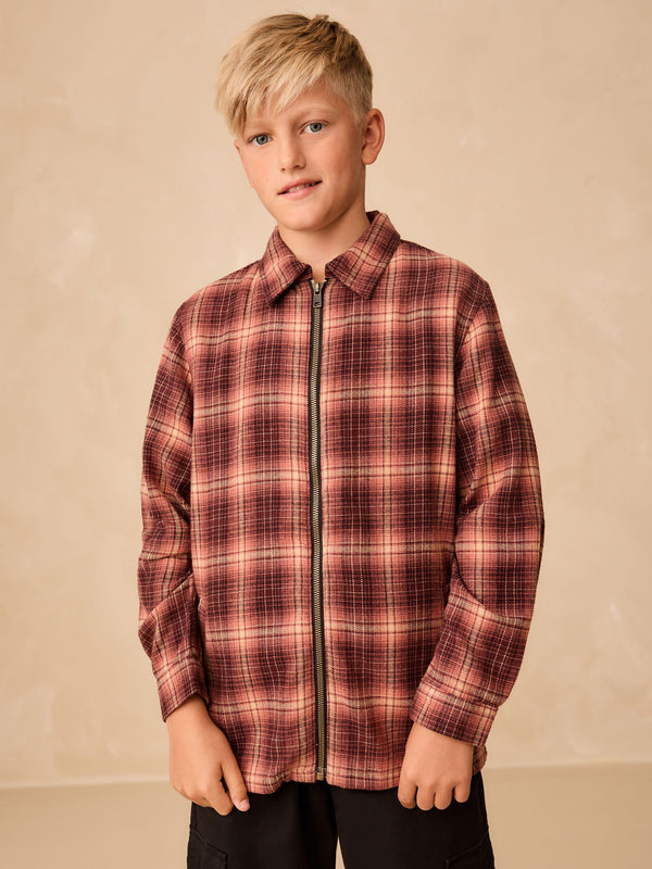 Rust Brown Long Sleeve Check Zip Thru Shirt (3-16yrs)