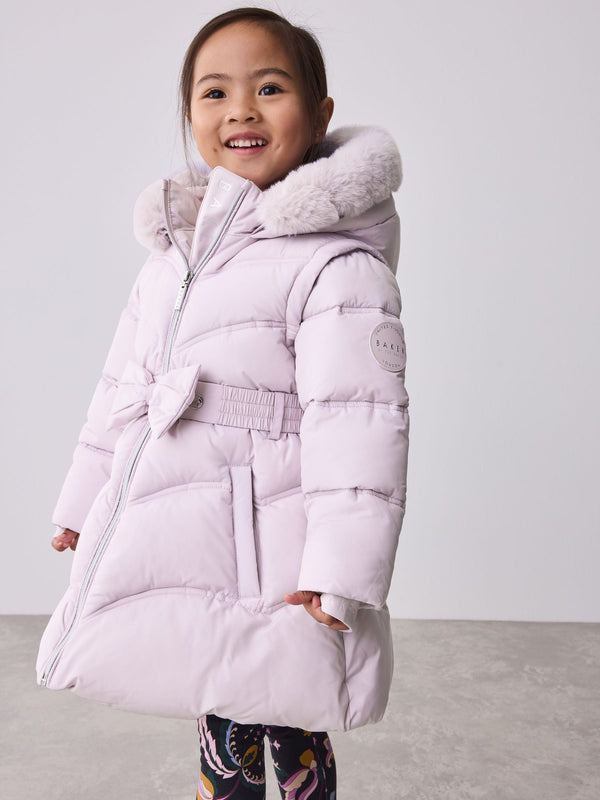 Baker by Ted Baker Lilac Purple Shower Resistant Bow Waisted Padded Coat