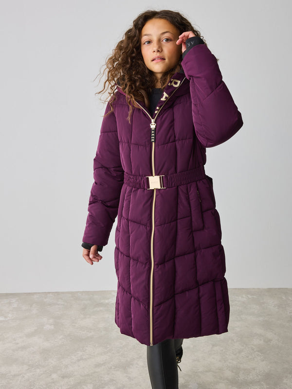 Baker by Ted Baker Shower Resistant Longline Bow Back Belted Padded Coat