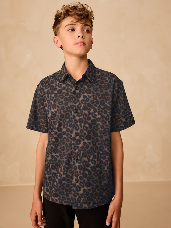 Brown Animal Print Short Sleeve Printed Shirt (3-16yrs)